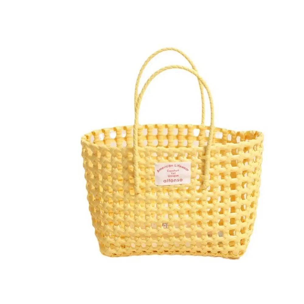 

Countryside Style Hollow Weave Bag Bohemian Style Large Capacity Vegetable Basket Bag Vacation Style Bucket Bag Beach Tote Bag