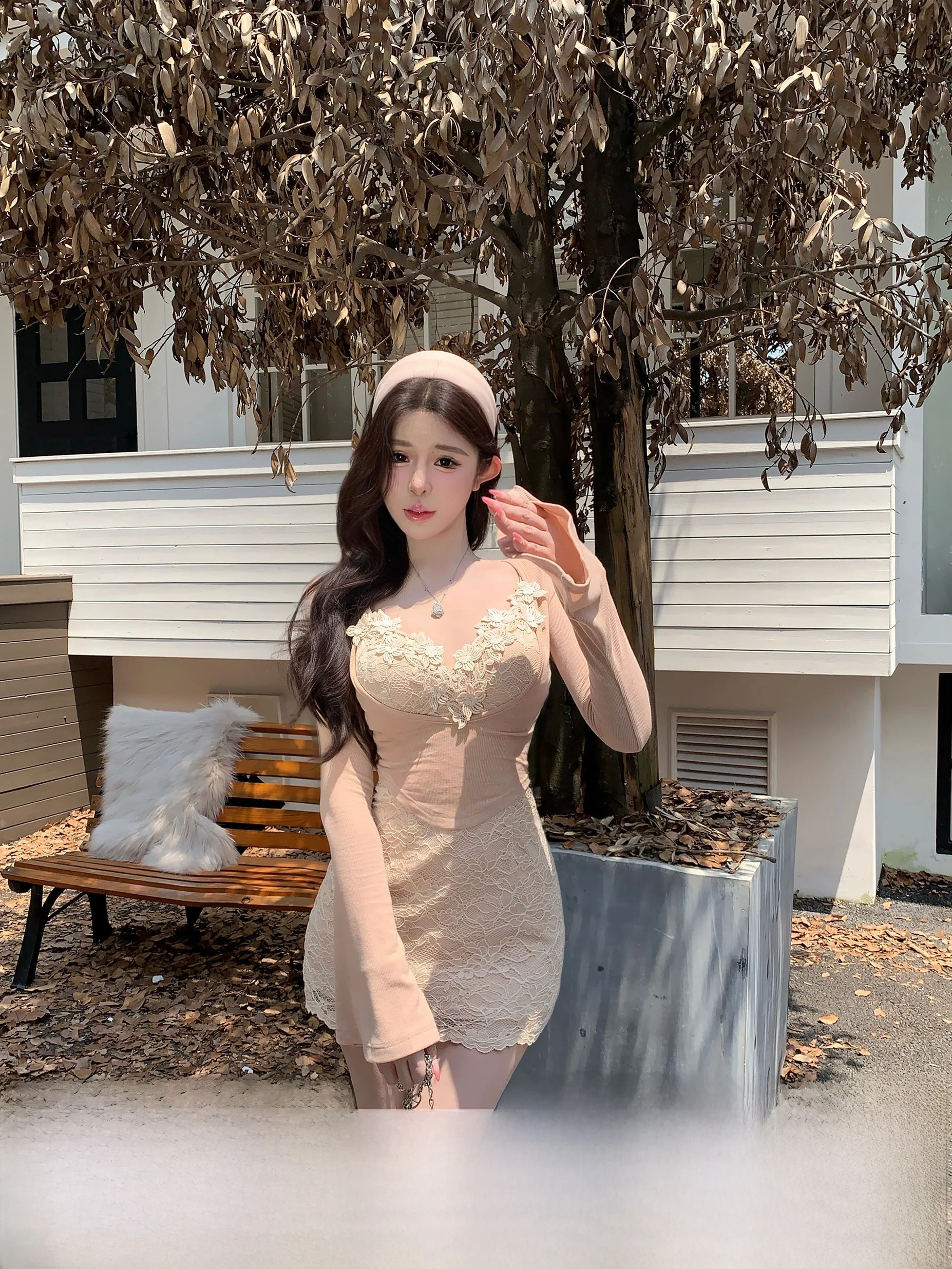 

Swan Lace ter Dr Women's Sexy Pure Desire Skirt Wrap Body Autumn New Sle No Sve Zipper Ba Hing pe Dr