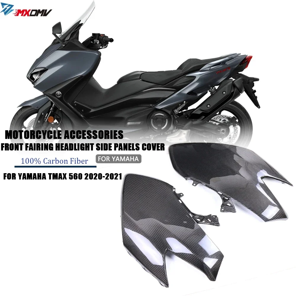 For YAMAHA TMAX 560 TMAX560 2019 2020 2021 Real Carbon Fiber Front Fairing Headlight Side Panels Cover Motorcycle Spoiler Kits