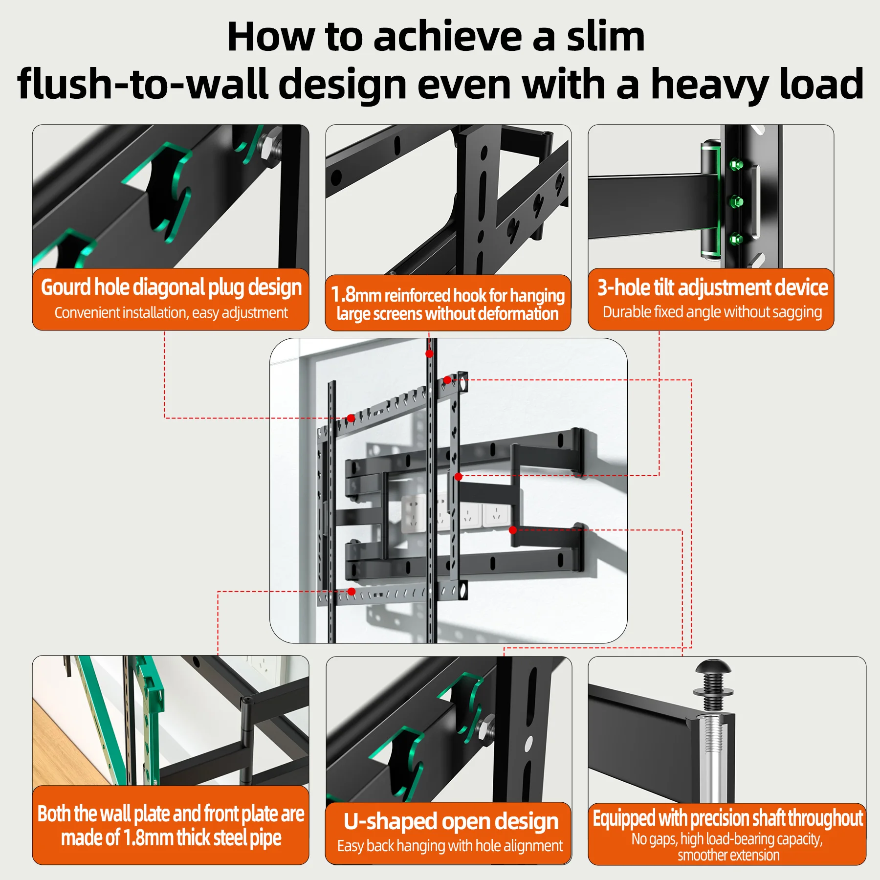 Full Motion TV Brackets For TV Swivel Ultra Thin Off Wall Embedded Wall Mount Flat LED LCD 75 80 86 90 98 100 inch Stand DY820