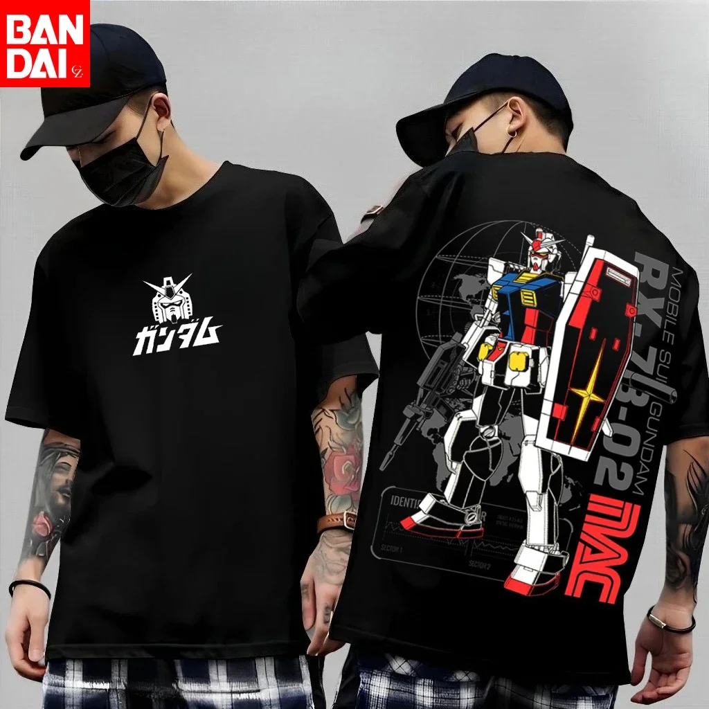 

Мужская хлопковая футболка Mobile Suit Gundam, уличная одежда, повседневная футболка оверсайз с коротким рукавом и аниме-графикой, Rx-78-2 Gundam Blueprint
