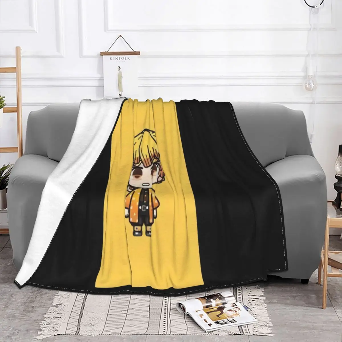 Demon Slayer Kimetsu No Yaiba Agatsuma Printed Unisex S 100 Cotton High Quality Throw Blanket