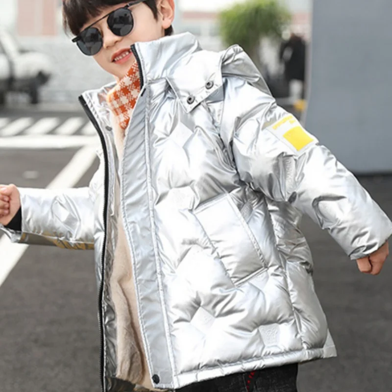 Boys Coat Jacket Cotton Windbreak 2024 Silver Warm Plus Thicken Spring Autumn High Quality Children's Clothing