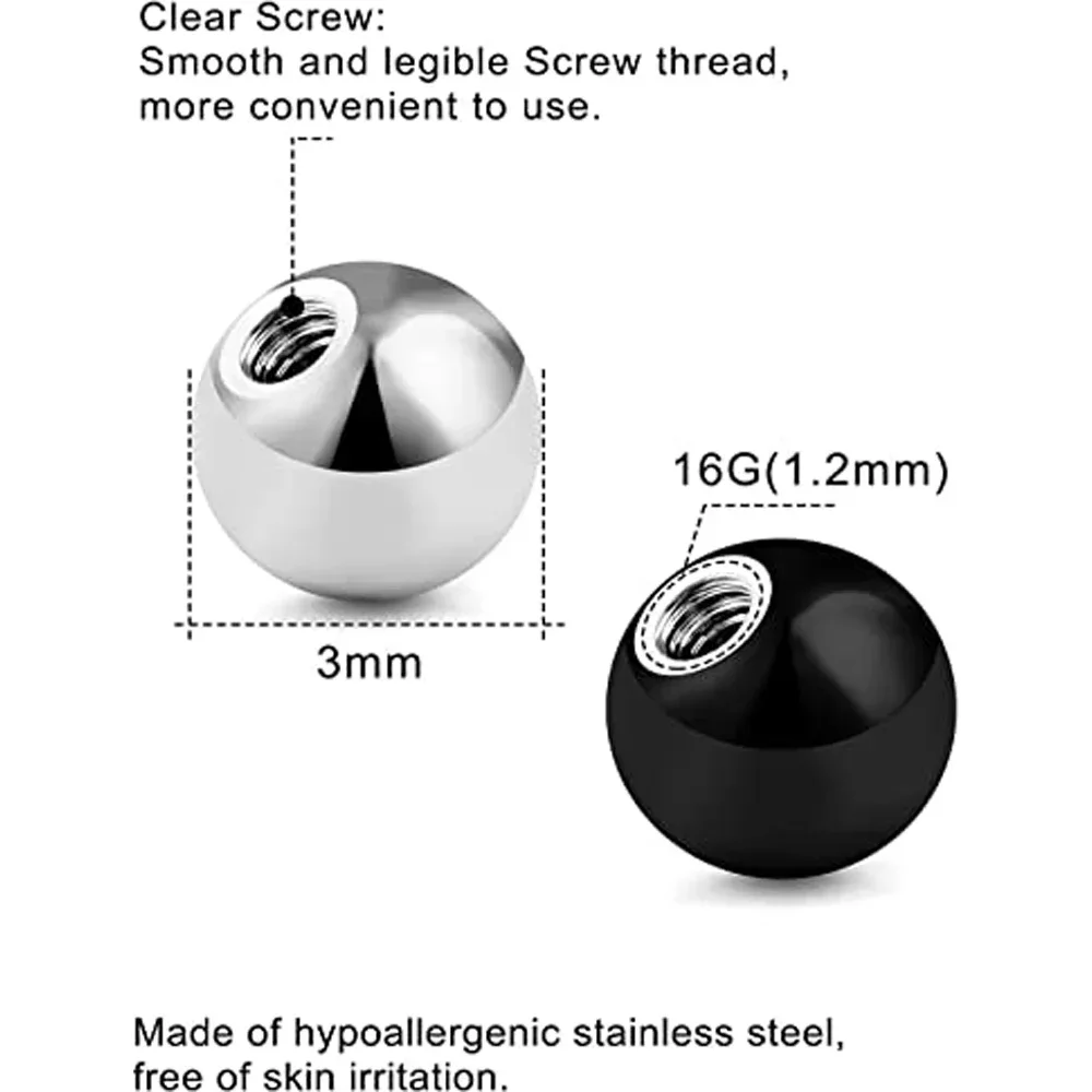 20/80 Pc Externally Threaded Piercing Balls Stainless Steel Replacement Balls Piercing Parts Lip Tragus Helix Body Jewelry Gift