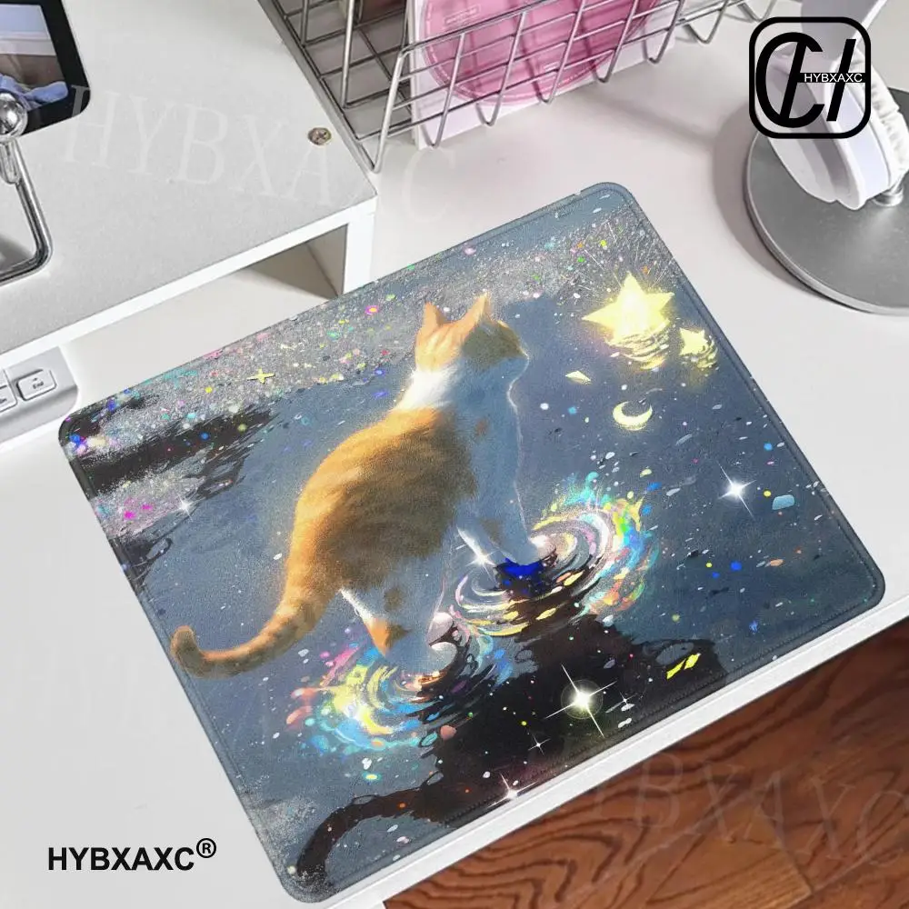 HYBXAXC The Starry Cat reflection square mouse pad, anti-slip rubber table pad and durable computer pad are suitable for gamers