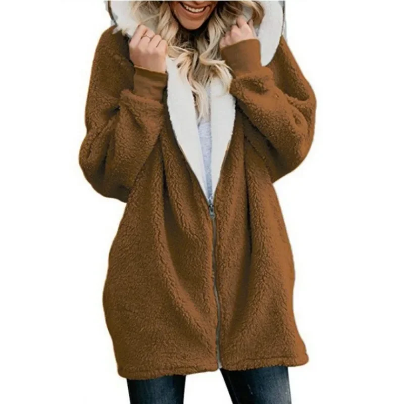 Women Cardigans Faux Fur Jacket 2026 Ladies Warm Jumper Fleece Fur Coat Fluffy Hoodie Outwear Femme Women's Jackets Winter Coat