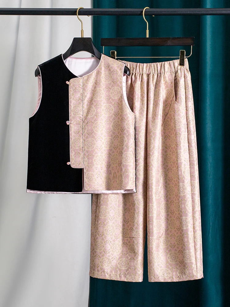 

New Autumnal Chinese Style Velvet Embroidered Women's Vest Set Fashionable And Stylish Pants Warm And Comfortable for Autumn ...