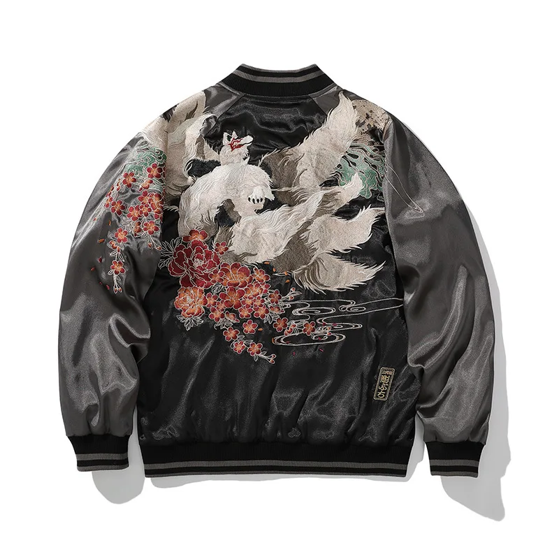 2024 Autumn/Winter New Trendy Embroidery Men's Jacket Nine Tailed Fox Embroidery Heavy Industry Coat Baseball Collar Loose Top