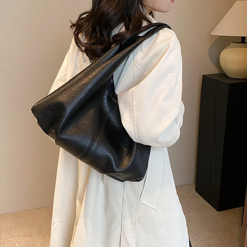 Soft Leather Large Capacity Tote Bag For Women High Quality Solid Color Versatile Underarm Bag Casual Simple Shopping Bags