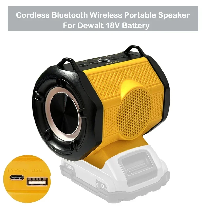 Speaker for Dewalt 18-20V Battery Bluetooth-compatible Outdoors Player Loudspeaker,Dual USB Port, RGB Light Durable (No Battery)