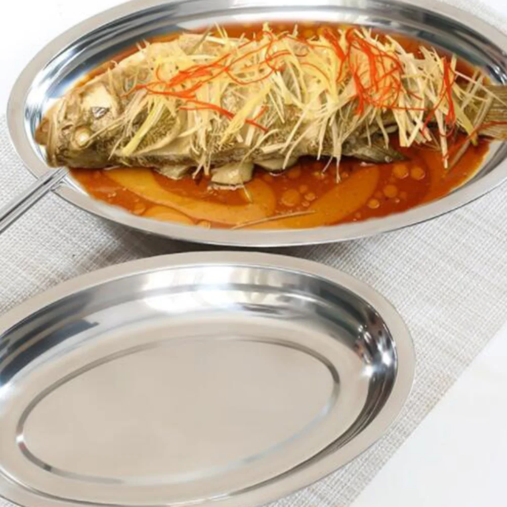 

Oval Egg Shaped Plate 28cm Silver Stainless Steel Multi Purpose Catering Tray for Parties Christmas Thanksgiving