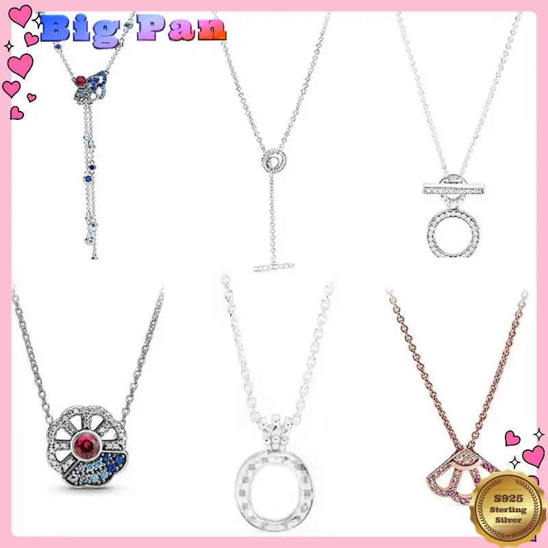 New Hot Selling Silver Double Buckle T-shaped Buckle Blue Fan Necklace Romantic High-end Women's Birthday Gift