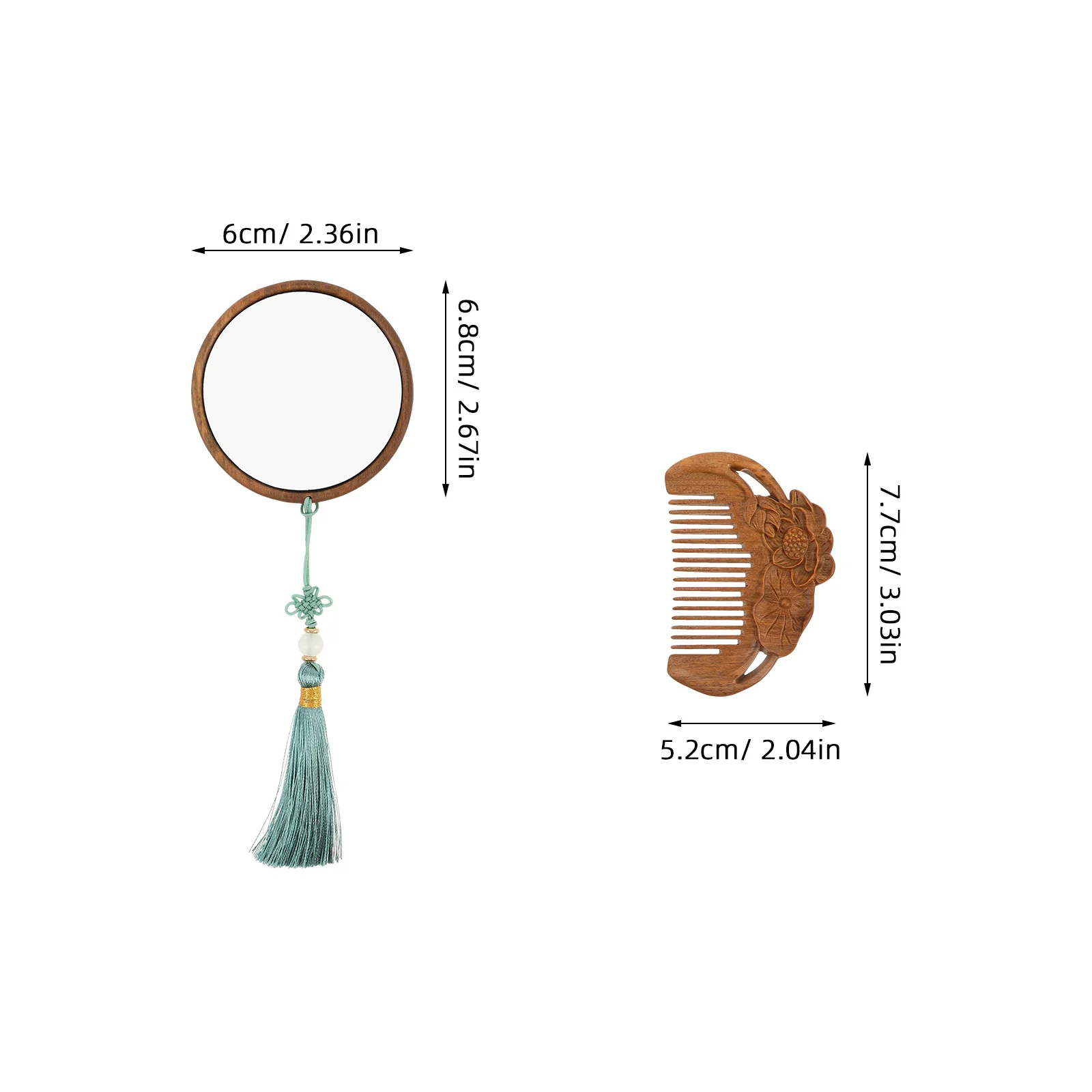 Ensemble peigne et miroir en bois Vintage, 1 ensemble, miroir de voyage élégant sculpté à la main avec pompon, Design lisse et résistant à l'électricité statique