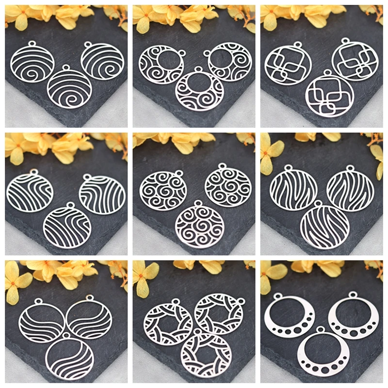 3pcs/lot DIY Jewelry Round Art Line Filigree Stainless Steel Wave/Cloud/Moon Charms for Jewelry Making Necklace Earrings Pendant