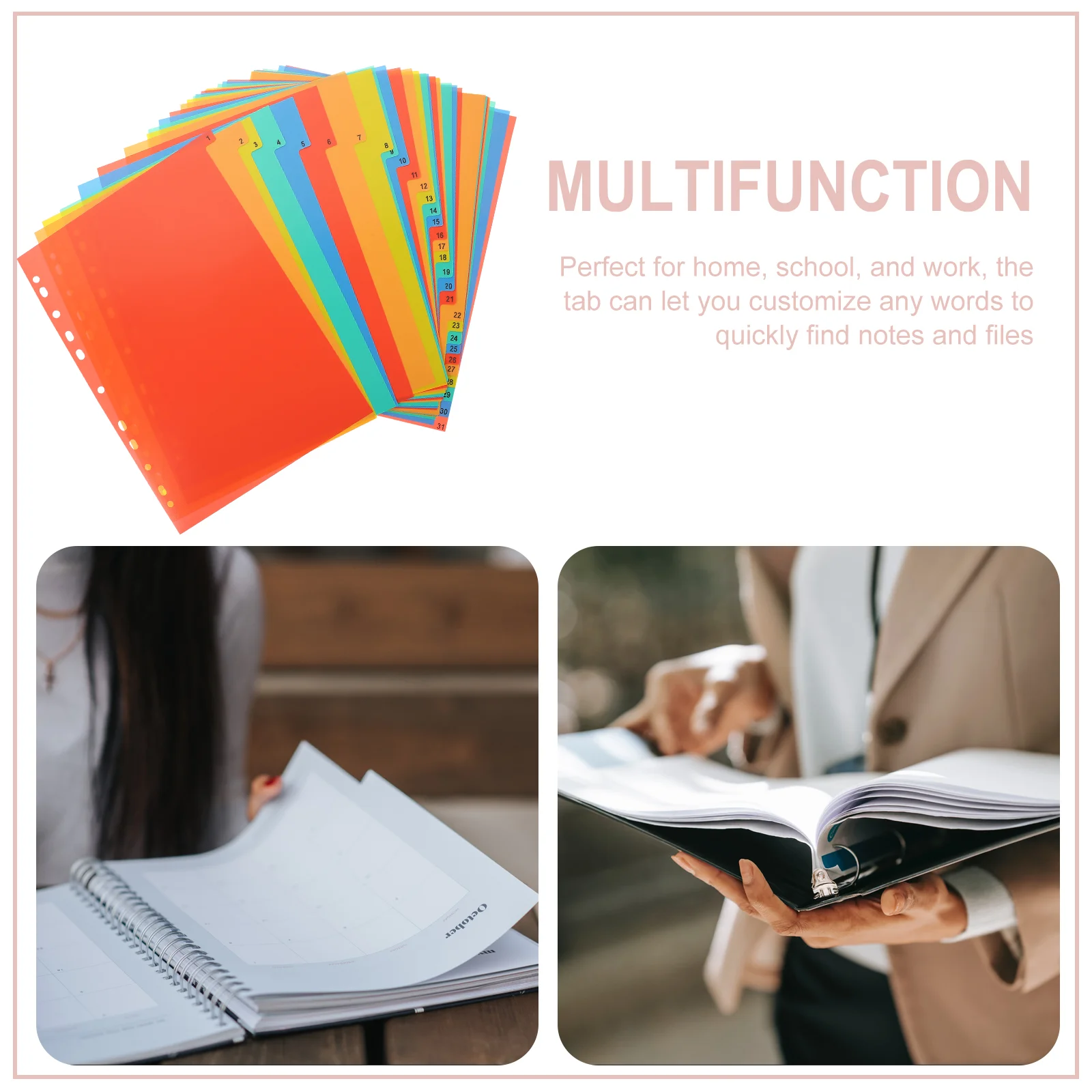 A4 Index Divider Binder Loose-leaf Page Markers Coloured Card File Box Punched Dividers Pvc Notepad Office Notebooks