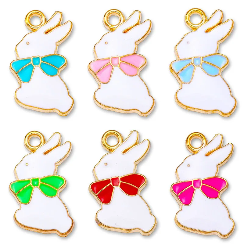 20 pcs/lot Fashion Alloy Enamel White Rabbit Pendant Accessories Charms for Women, Earrings/Necklace Handmade DIY Jewelry