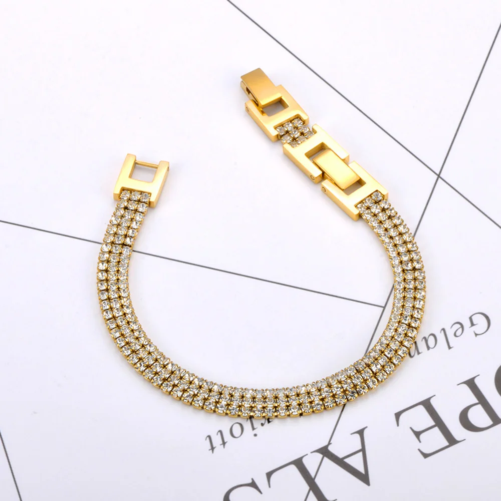 JeeMango Hochwertiges, glänzendes, kubisches Zirkonia-Armband mit 2/3 Reihen, für Damen, Edelstahl, exquisiter Hochzeitsschmuck JB24011 – Detail 11