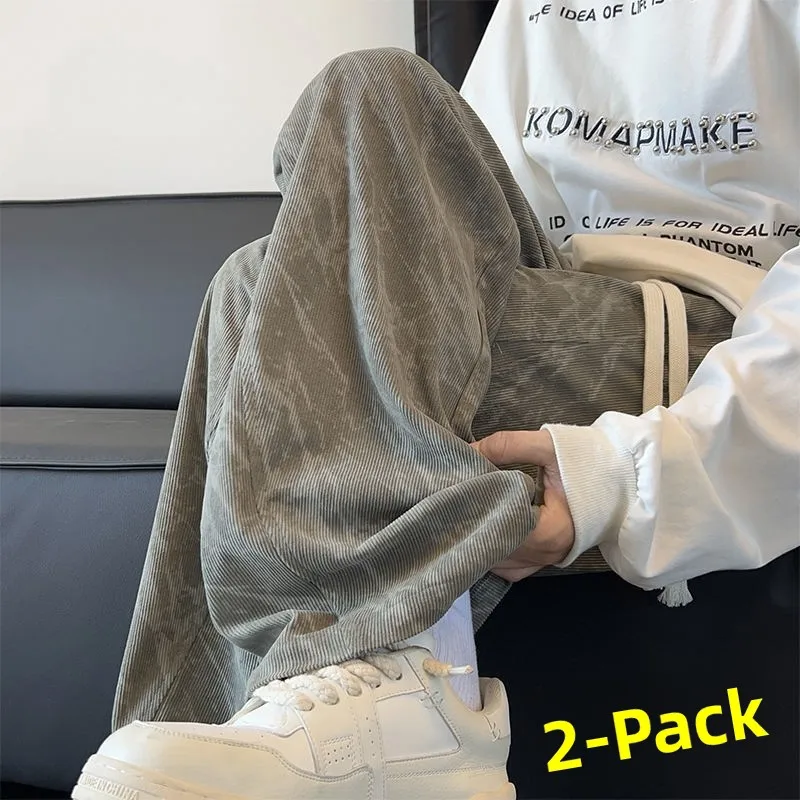 

Вельветовые повседневные мужские длинные брюки, осень-зима, Гонконг, модные широкие брюки, окрашенные морские брюки, пара прямых брюк