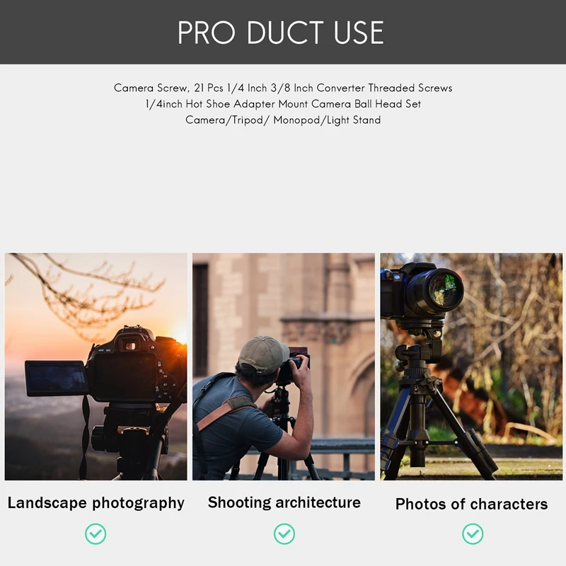 【CLEARANCE】Camera Screw, 21 Pcs 1/4 Inch 3/8 Inch Converter Threaded Screws 1/4Inch Hot Shoe Adapter Mount Camera Ball Head Set