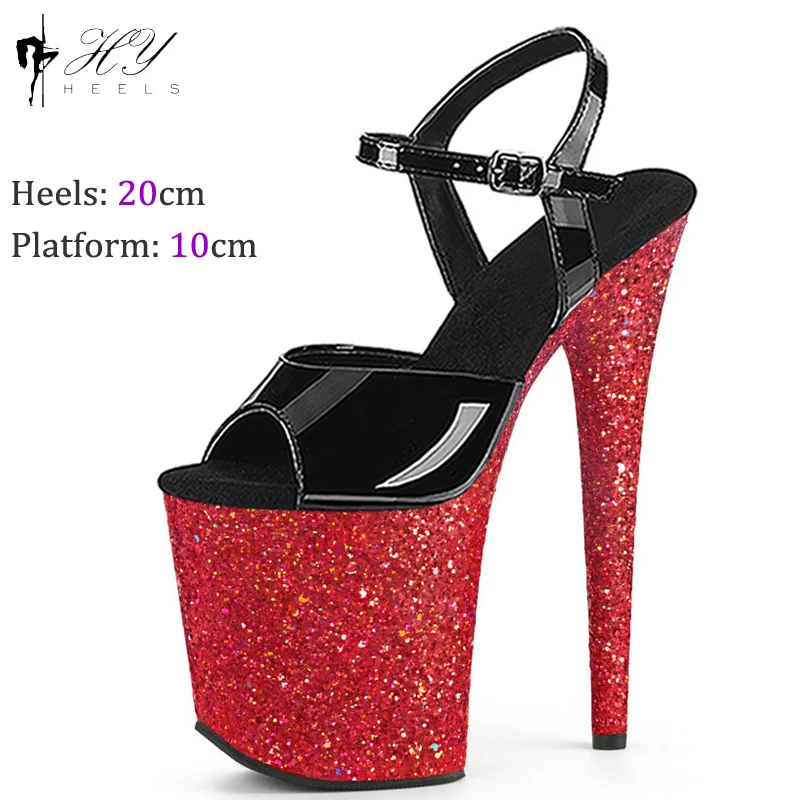 20CM/8 pollici sandali da Pole Dance da donna nuovissimi tacchi alti Sexy piattaforma glitter nero Pat scarpe da festa superiori femminili