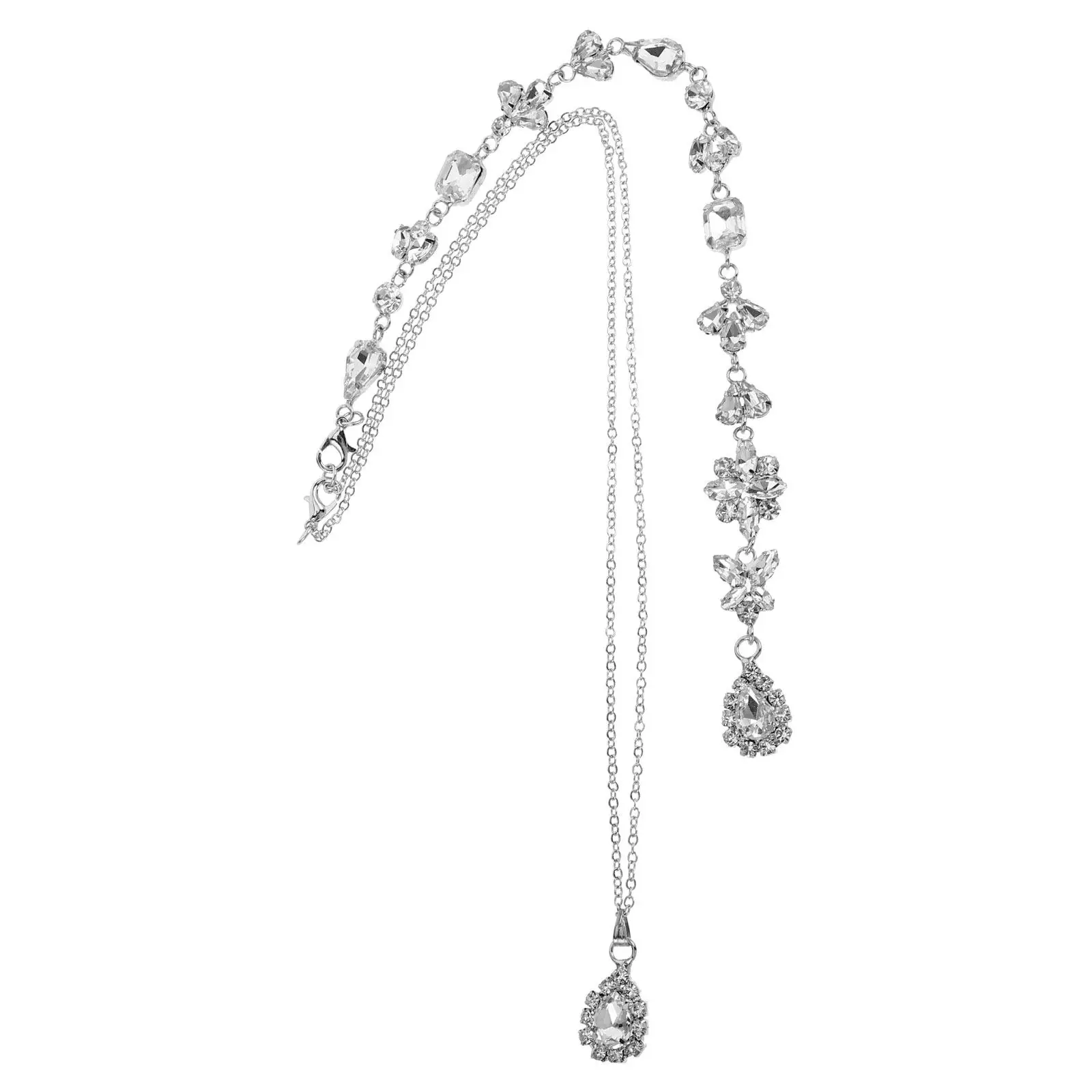 Fashionable Ladies Back Chain Necklace Thick Premium Crystal Pendant Elegant Body Jewelry for Wedding Anniversary Daily Wear