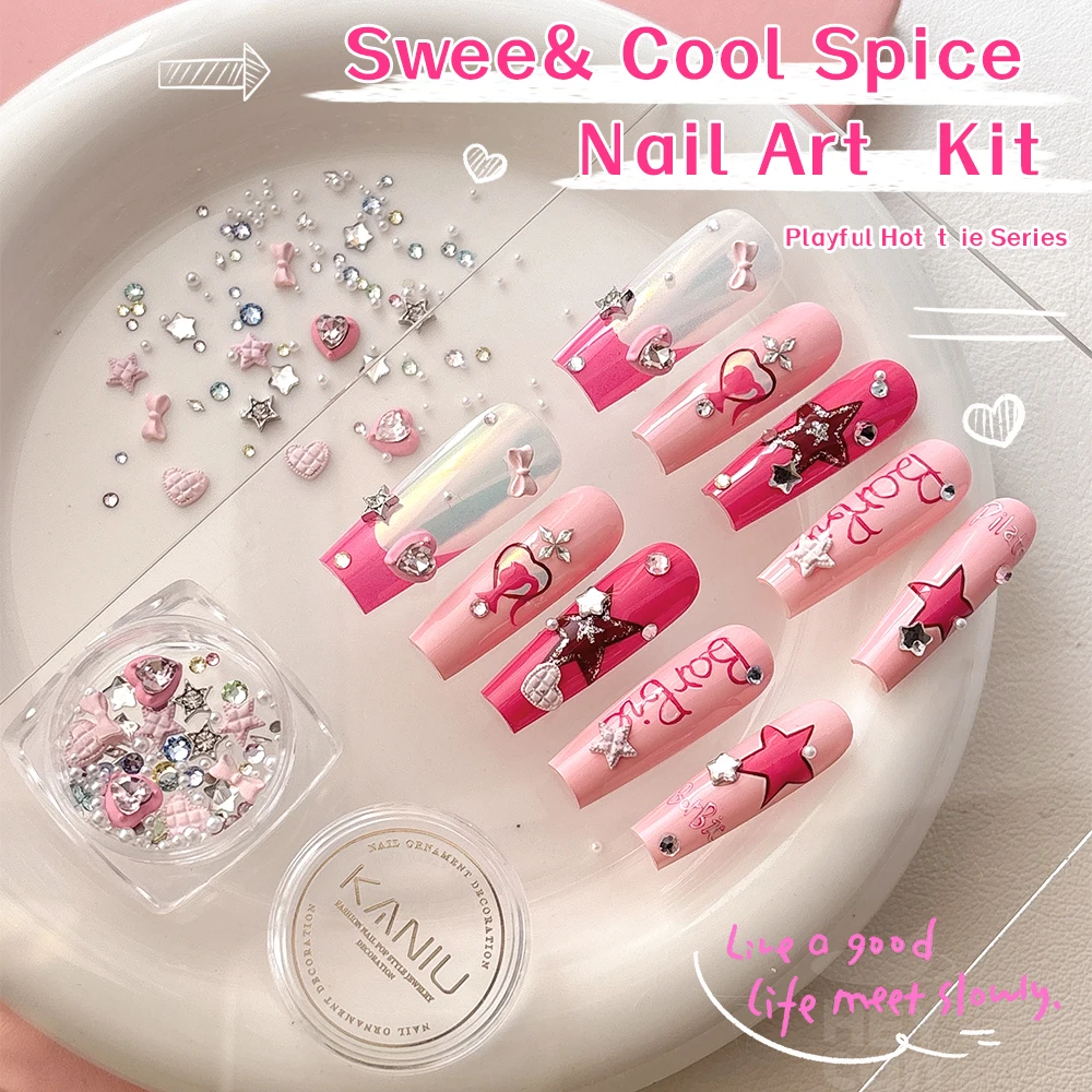 Zircon Nail Art Kit 3D Heart/Star/Bow Rhinestones Crystal Diamonds for Gel Nails Glitter Cat Eye Polish Decor DIY Manicure Set