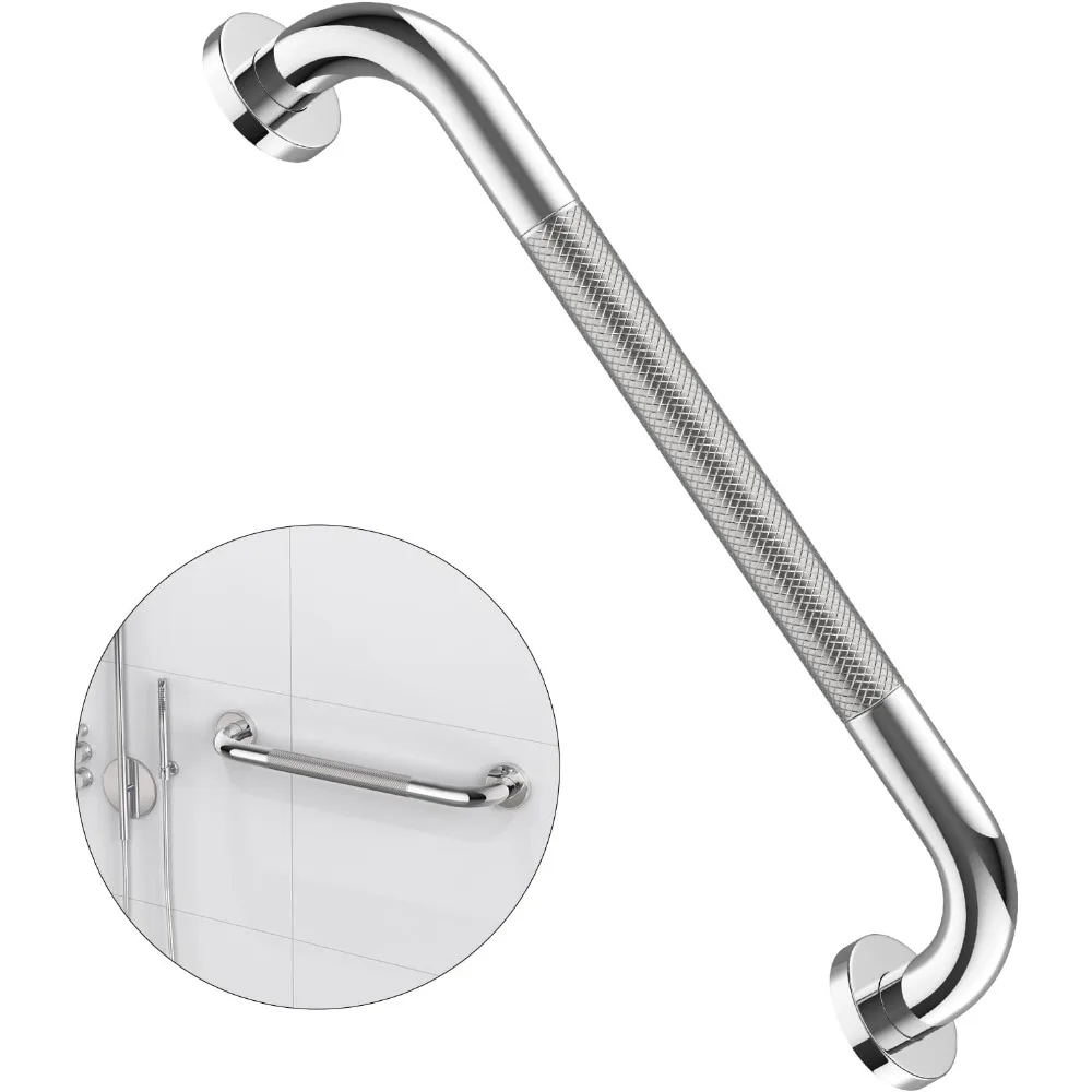 

16-дюймовая противоскользящая поручня для душа, поручня для ванной комнаты из хромированной нержавеющей стали, балансир для ванной комнаты с накаткой, безопасность