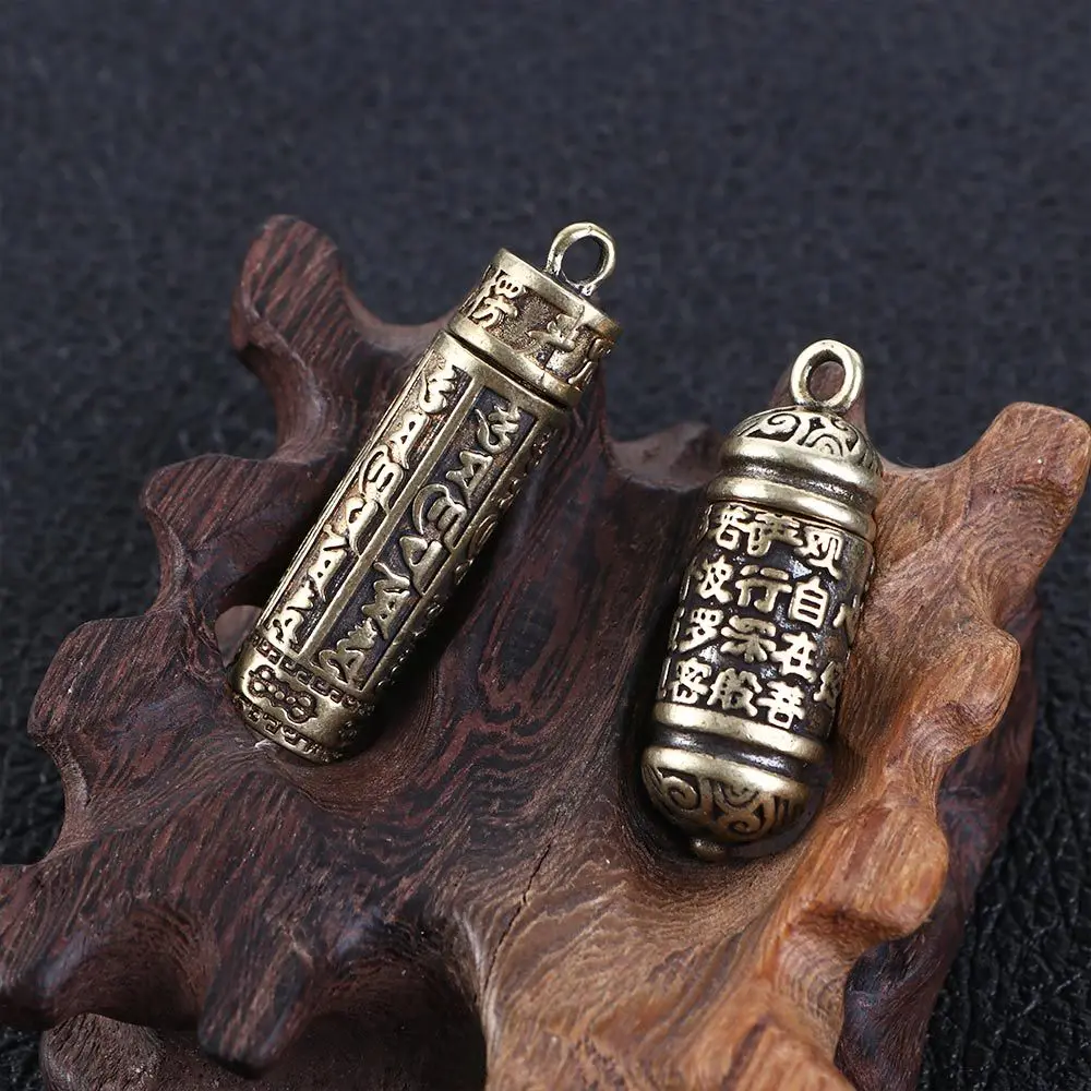 Women Portable Openable Cylindrical box Keychain Brass Necklace Pendant Buddhist Pendant Travel Pill Case Medicine Pill Box