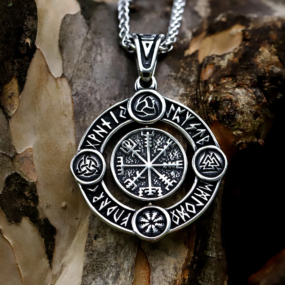 Men\'s 316L stainless-steel Vintage Round Viking Celtic Knot Cross Pendant Chain Necklace for gift free shipping