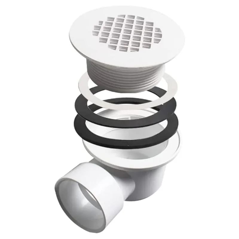 Low Profile Shower Base Drain With Perforated Strainer Side Outlet Drain Assembly White