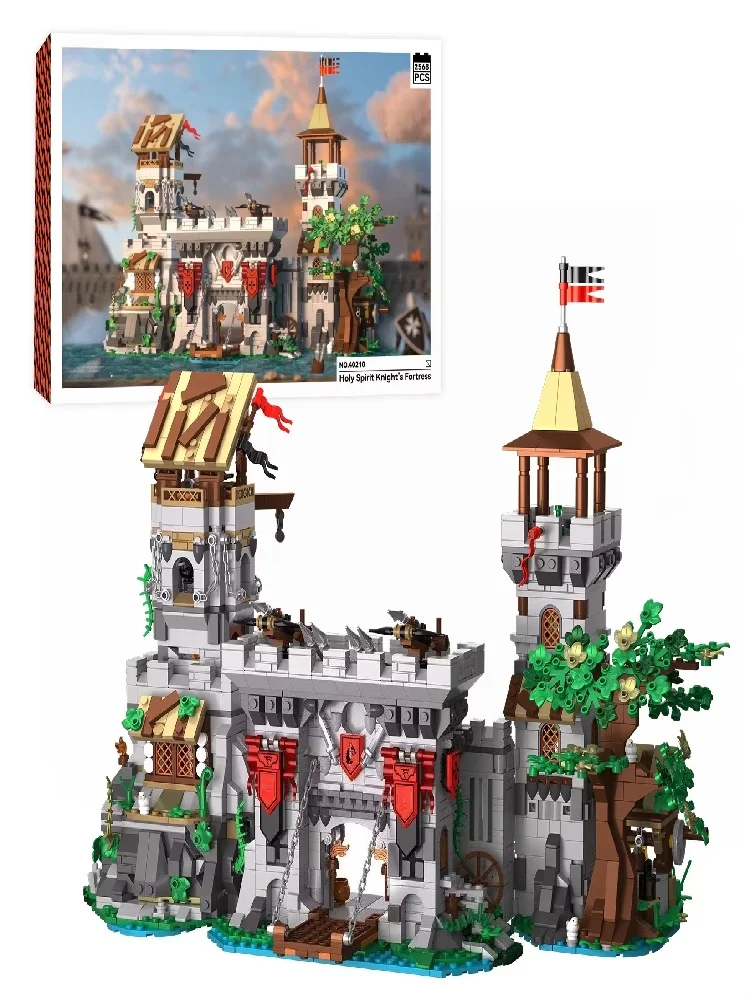 Klemmbausteine Burg der Heiligen Geistritter Bausteine-Sets Mittelalterliche Architektur Modulares Montagemodell Ziegelstein-Bausatz Heimdekoration Kreatives Spielzeug Geschenke für Erwachsene 2568