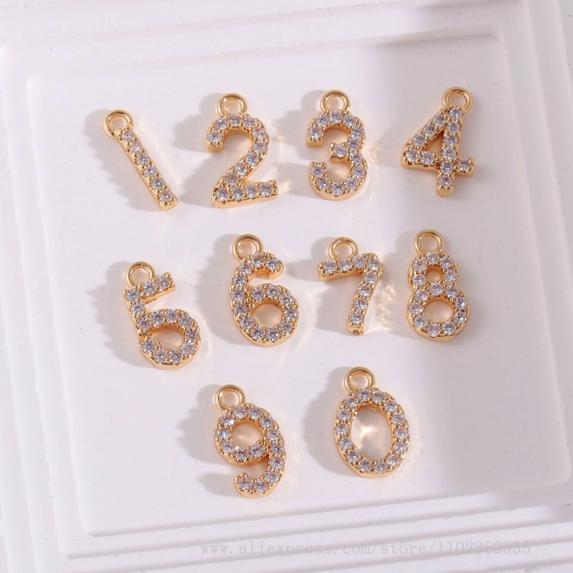 10pcs/ Bag  Copper plated 14k gold-plated 1-9 digital zircon pendant DIY earrings bracelet necklace accessories