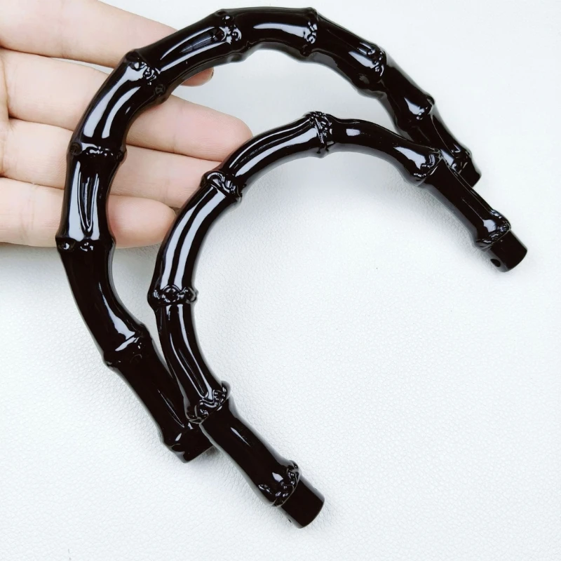 

E74B Fashionable Black Resins Imitation Bamboos Handbag Handle with Metal Buckle for Crafting DIY Purse Bags Accessories