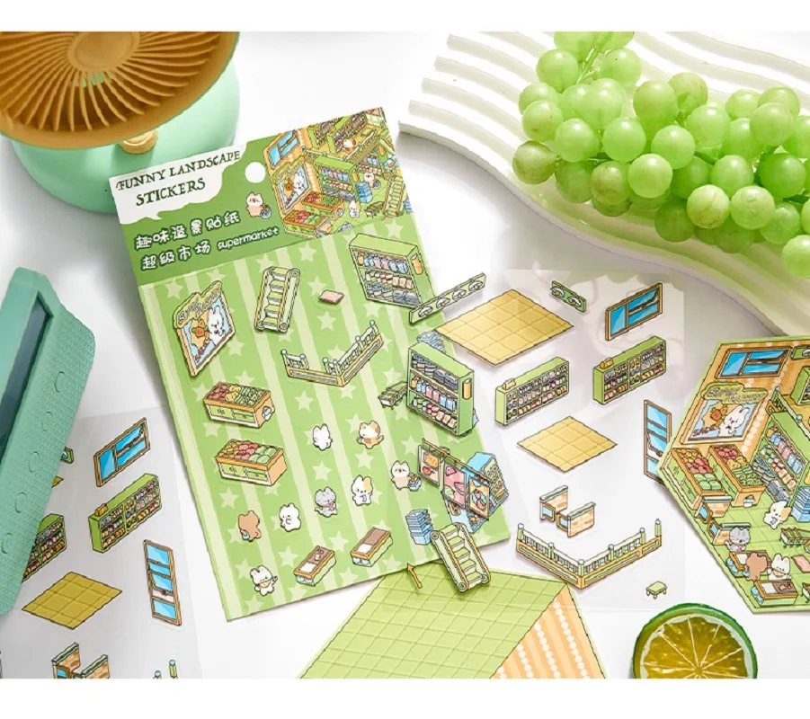 3D Miniature Landscape Stickers Coffee Dessert House Series Creative Scenes Stickers For Visual 3d Stacking Diy Collage Stickers