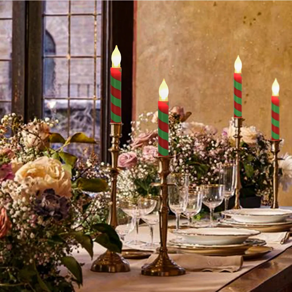12Pcs Christmas Electric Candles Flameless LED Lamps Battery Operated for Desktop Table Decor Holiday Atmosphere
