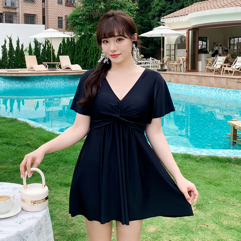 

Women One Piece Swimsuit Padded Bathing Suit Plus Size Full Coverage V-neck Swimdress Swimwear Ladies Monokini Beachwear