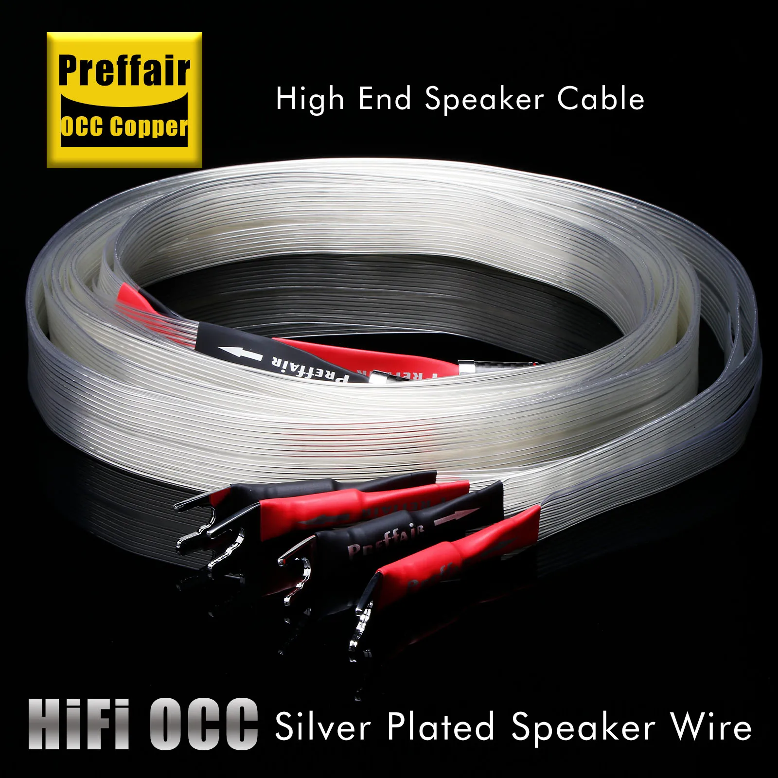 สายลำโพงแบบแบน Hifi OCC ชุบเงิน Audioquest พร้อมปลอกหุ้มคาร์บอนไฟเบอร์ หัวปลั๊กแบบกล้วยชุบโรเดียม