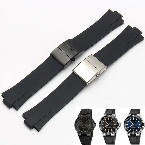 Interfaz convexa 24*11 correa de goma de silicona para pulsera ORIS AQUIS correa de reloj de buceo correa de reloj impermeable hebilla plegable
