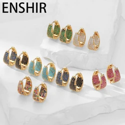 ENSHIR Colorful Shiny Zircon Hoop Earrings For Women Girls Exquisite Fashion Festival Party Jewelry Gifts