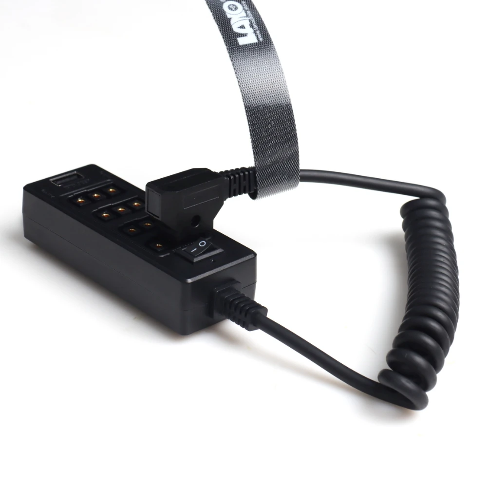 Cable Divisor D-Tap con Interruptor de Encendido, Conector D-Tap Macho a 4 Puertos Hembra USB para Baterías Anton Bauer V-Mount