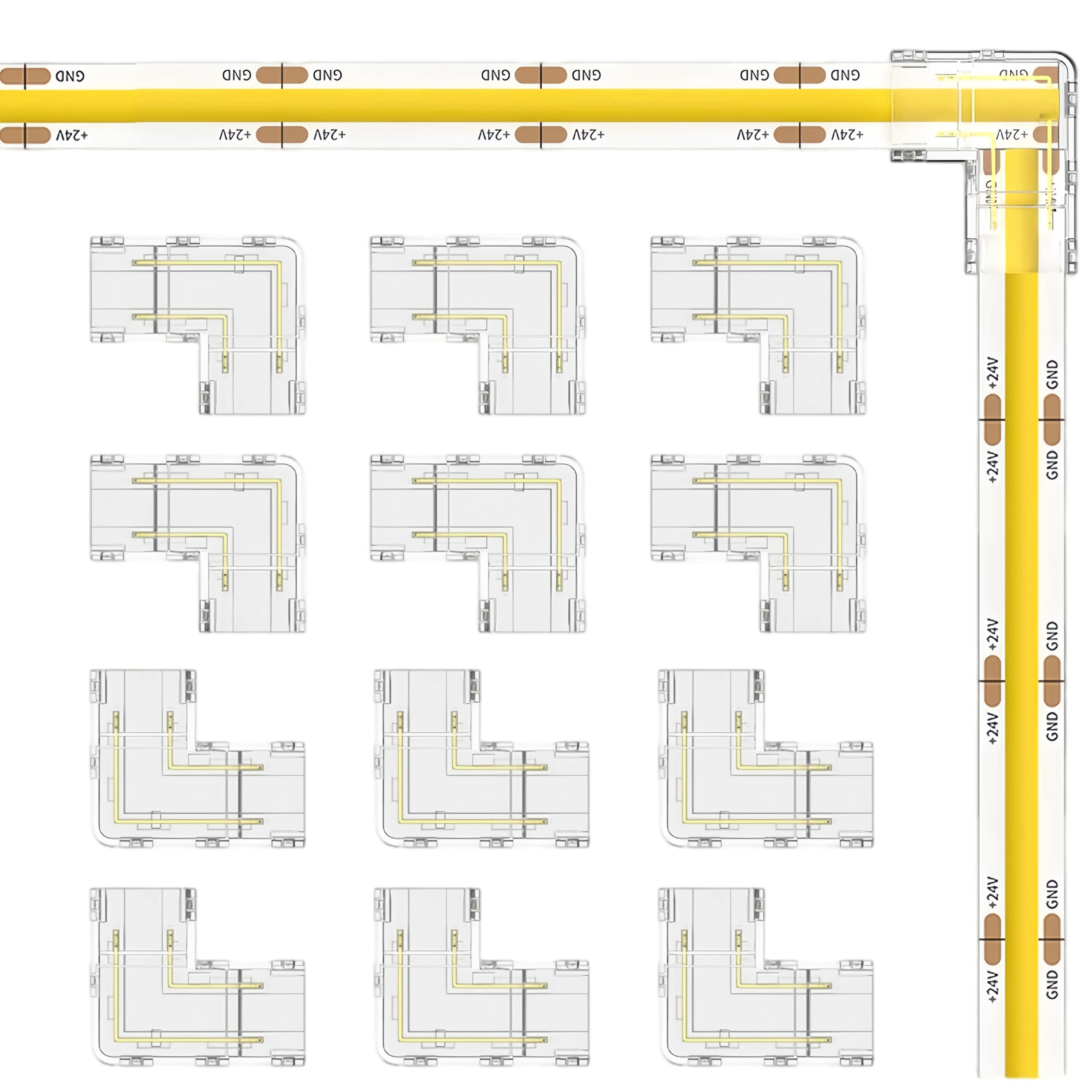 2Pin L-Shaped COB LED Connectors 8mm Strip to Strip Solderless Corner Connector for 2pin COB LED Strip Lights