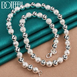 DOTEFFIL 925 Sterling Silver 8mm Bead Ball Chain Matte Smooth Necklace For Woman Man Wedding Engagement Party Jewelry