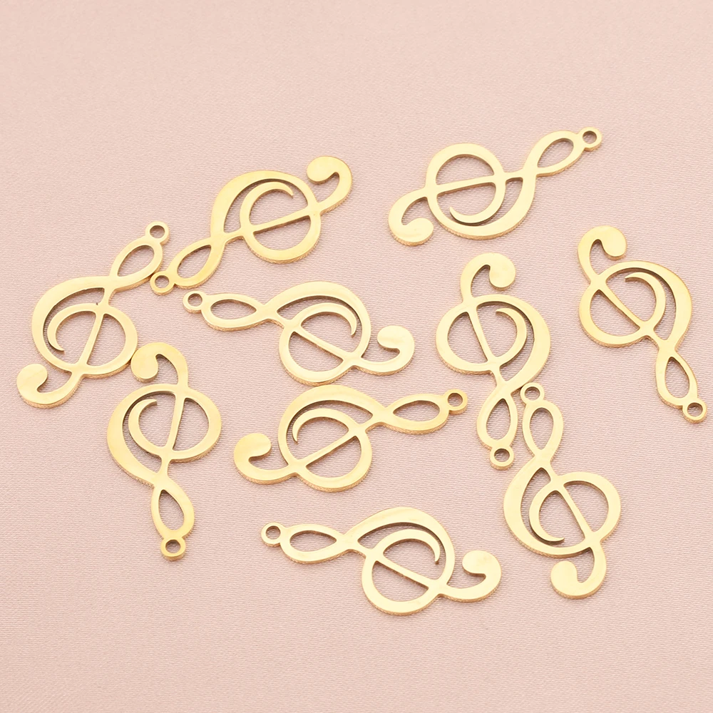 10pcs Gold-Plate Stainless Steel musical note Charms Cute Pendants for Necklace DIY Bracelet Jewelry Making Findings Wholesale