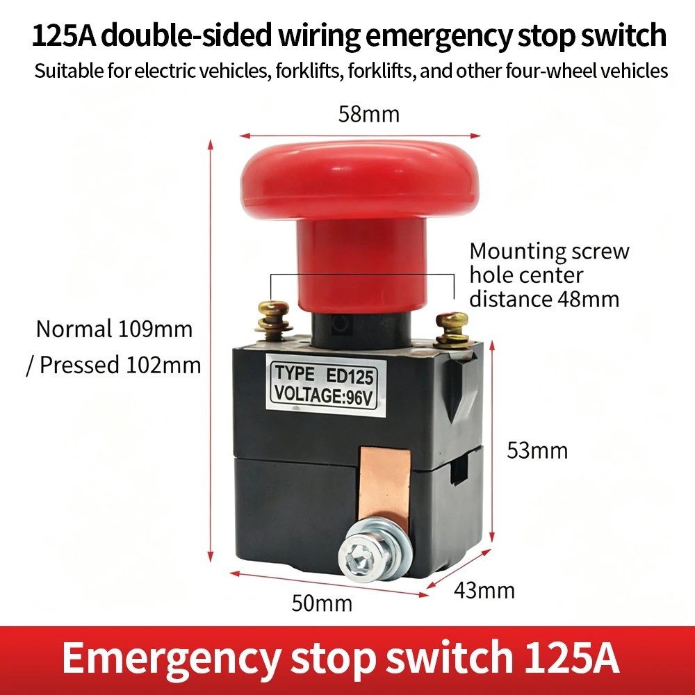 Emergency Button Stop Switch Disconnect Switch Replacement for Electric Vehicle Forklift ED125 ED250 96V Power Cut Off Switchs