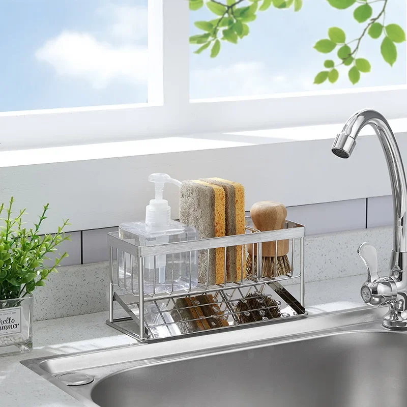 Kitchen Stainless Steel Sink Drain Rack Sponge Storage Faucet Holder Soap Drainer Towel Rack Shelf Organizer Kitchen Accessories