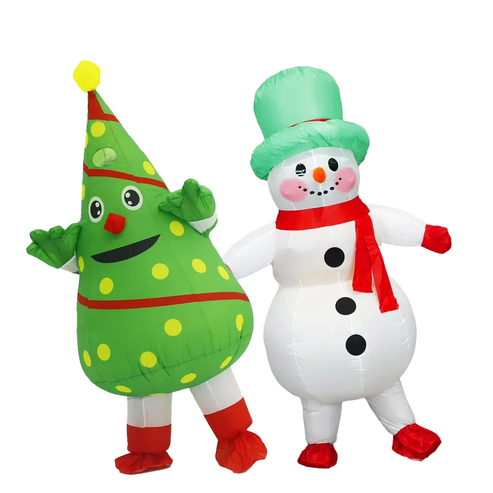 Christmas Tree  Snowman Inflatable Costume Parade Adult Character Cosplay Christmas Party Event Mascot Set