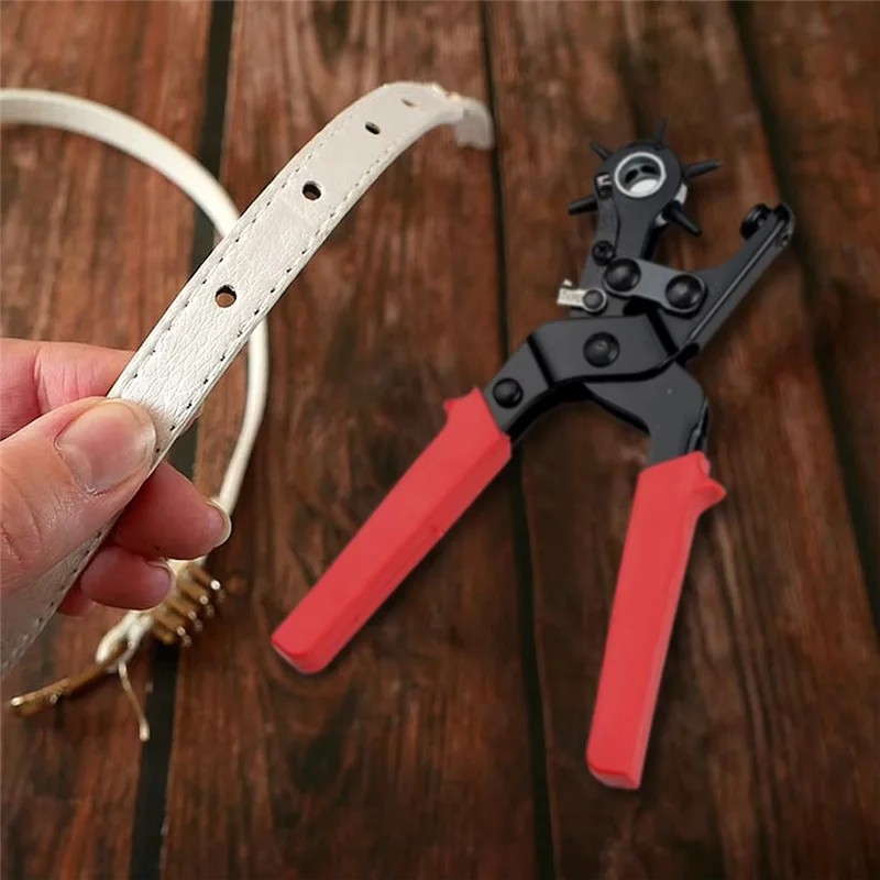 AT02-Belt Hole Puncher Leather Hole Punch Eyelet Tool 6 Round Holes Multi-Size Hole Puncher For Belts Watch Bands Straps