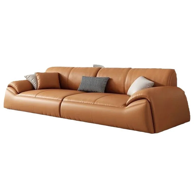 

Leather solid wood sofa modern simple living room large and small apartment multi-seater Napa leather in-line sofa combination