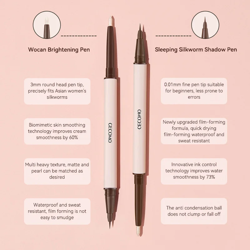 GECOMO 3D Star Eye ปากกาอายไลเนอร์สองหัวสำหรับการแต่งหน้า, กันน้ำและไม่เลอะเลือน, อายไลเนอร์เพิ่มความสว่างแบบมีความเงาสูง