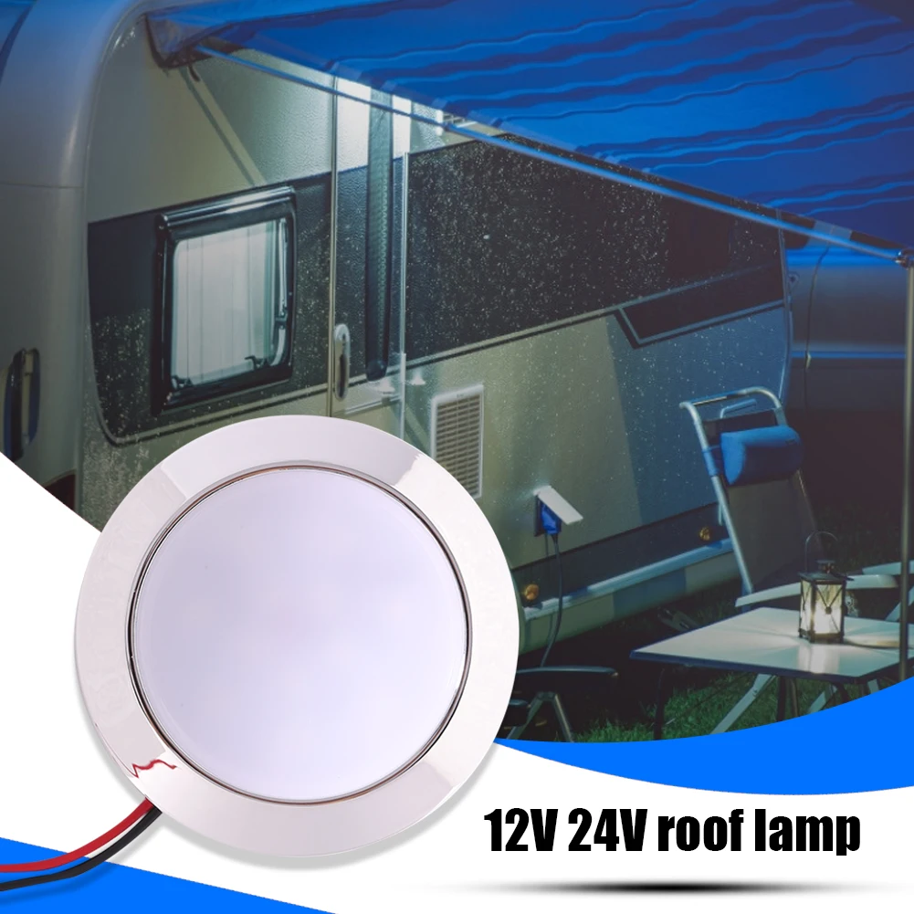 12V Recessed LED Ceiling Lights 1.8W 24 SMT LED Panel RV Ceiling Lamp Round Shape 200LM IP65 Waterproof for Boat Camping Trailer